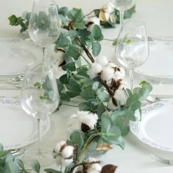 Green Artificial Eucalyptus Leaf, White Cotton Ball Garland Vine 5ft -Home Decor Promotional Store ARTI GLND GRN004 01 979e3991 2dae 4641 8096 720b284ec001