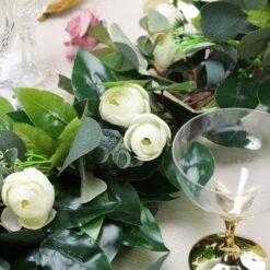 Artificial Eucalyptus/Willow Leaf Ranunculus Flower Garland Vine 40" -Home Decor Promotional Store ARTI GLND GRN005 D07