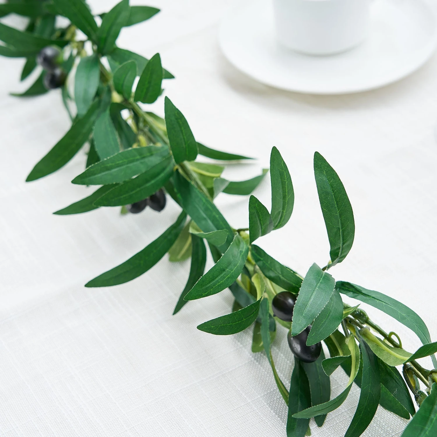 Green Artificial Olive Branch Garland, Faux Vine With Olives 6ft 8 Green Artificial Olive Branch Garland, Faux Vine With Olives 6ft - Image 8