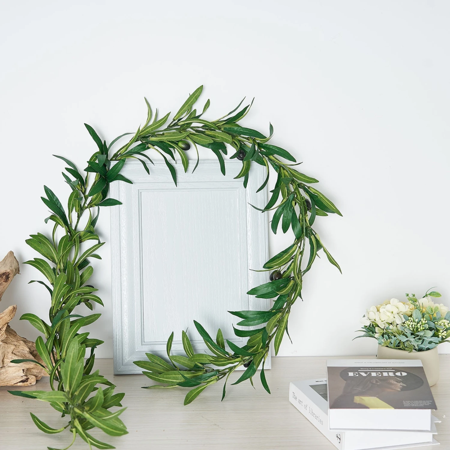 Green Artificial Olive Branch Garland, Faux Vine With Olives 6ft 7 Green Artificial Olive Branch Garland, Faux Vine With Olives 6ft - Image 7