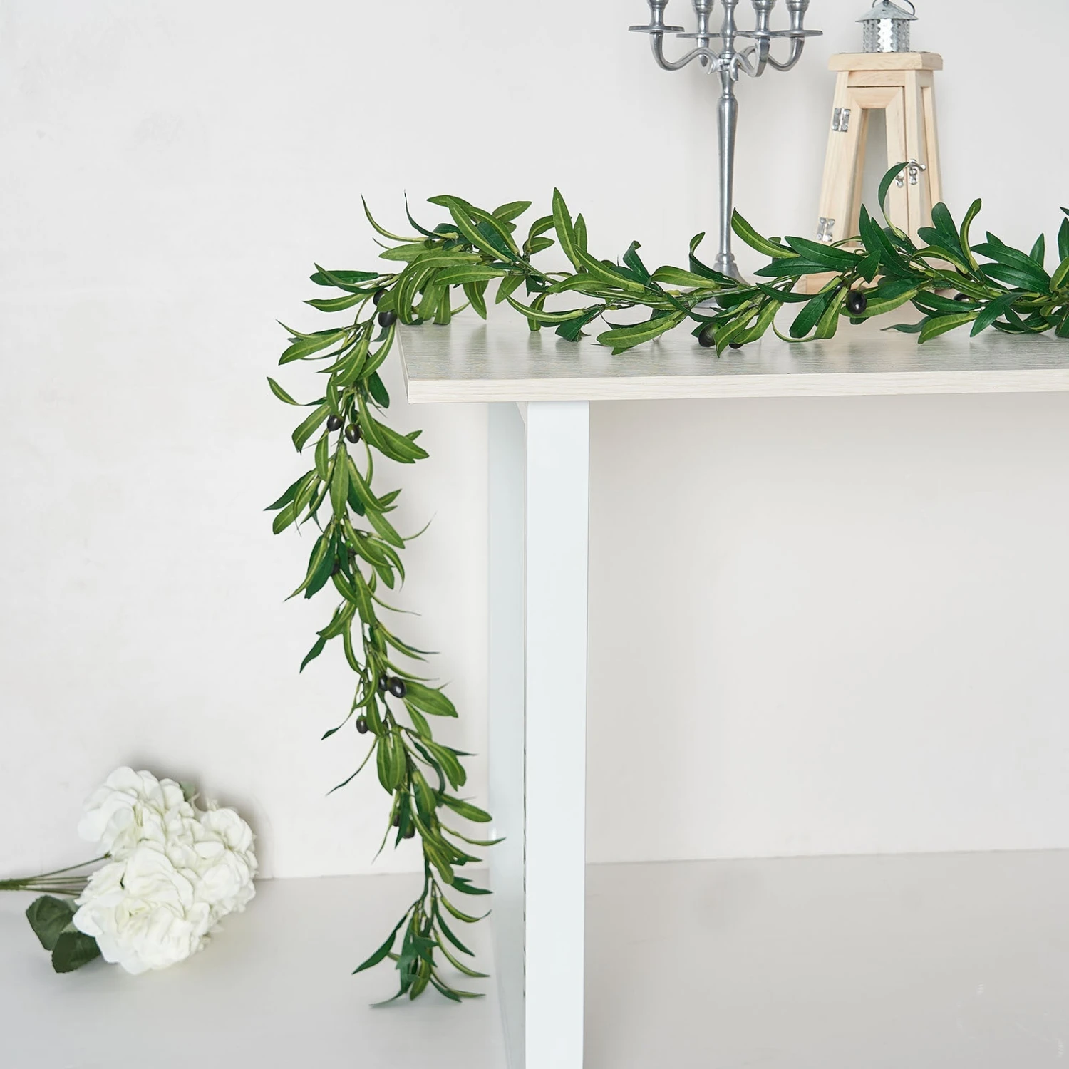 Green Artificial Olive Branch Garland, Faux Vine With Olives 6ft 6 Green Artificial Olive Branch Garland, Faux Vine With Olives 6ft - Image 6