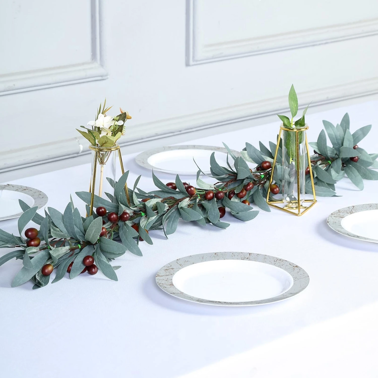 Frosted Green Artificial Olive Branch Garland Vine Faux Olives 3.5ft 7 Frosted Green Artificial Olive Branch Garland Vine Faux Olives 3.5ft - Image 7