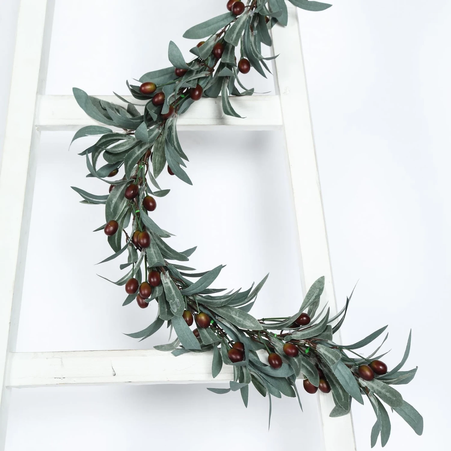 Frosted Green Artificial Olive Branch Garland Vine Faux Olives 3.5ft 10 Frosted Green Artificial Olive Branch Garland Vine Faux Olives 3.5ft - Image 10