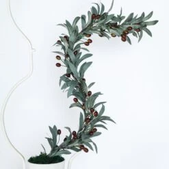 Frosted Green Artificial Olive Branch Garland Vine Faux Olives 3.5ft