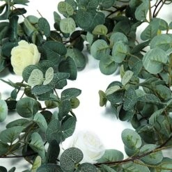 Green/Ivory Artificial Eucalyptus Leaf, Rose Flower Garland Vine 6ft -Home Decor Promotional Store ARTI GLND GRN016 D07 3cfe05aa d4a7 4ccf 885f ed0ac464dc63