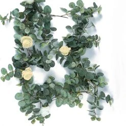 Green/Ivory Artificial Eucalyptus Leaf, Rose Flower Garland Vine 6ft -Home Decor Promotional Store ARTI GLND GRN016 D08 851e9805 25bb 4ecb be59 bf02f6bd8b4c