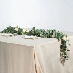 Green/Ivory Artificial Eucalyptus Leaf, Rose Flower Garland Vine 6ft -Home Decor Promotional Store ARTI GLND GRN016 01 2ea54abf 2a27 4316 b670 261f34a7416b