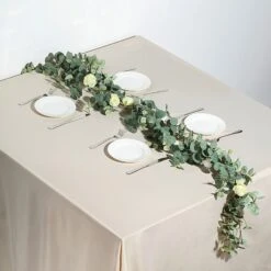 Green/Ivory Artificial Eucalyptus Leaf, Rose Flower Garland Vine 6ft -Home Decor Promotional Store ARTI GLND GRN016 02 5ec030dc e15e 4a08 a603 27543da52bf7