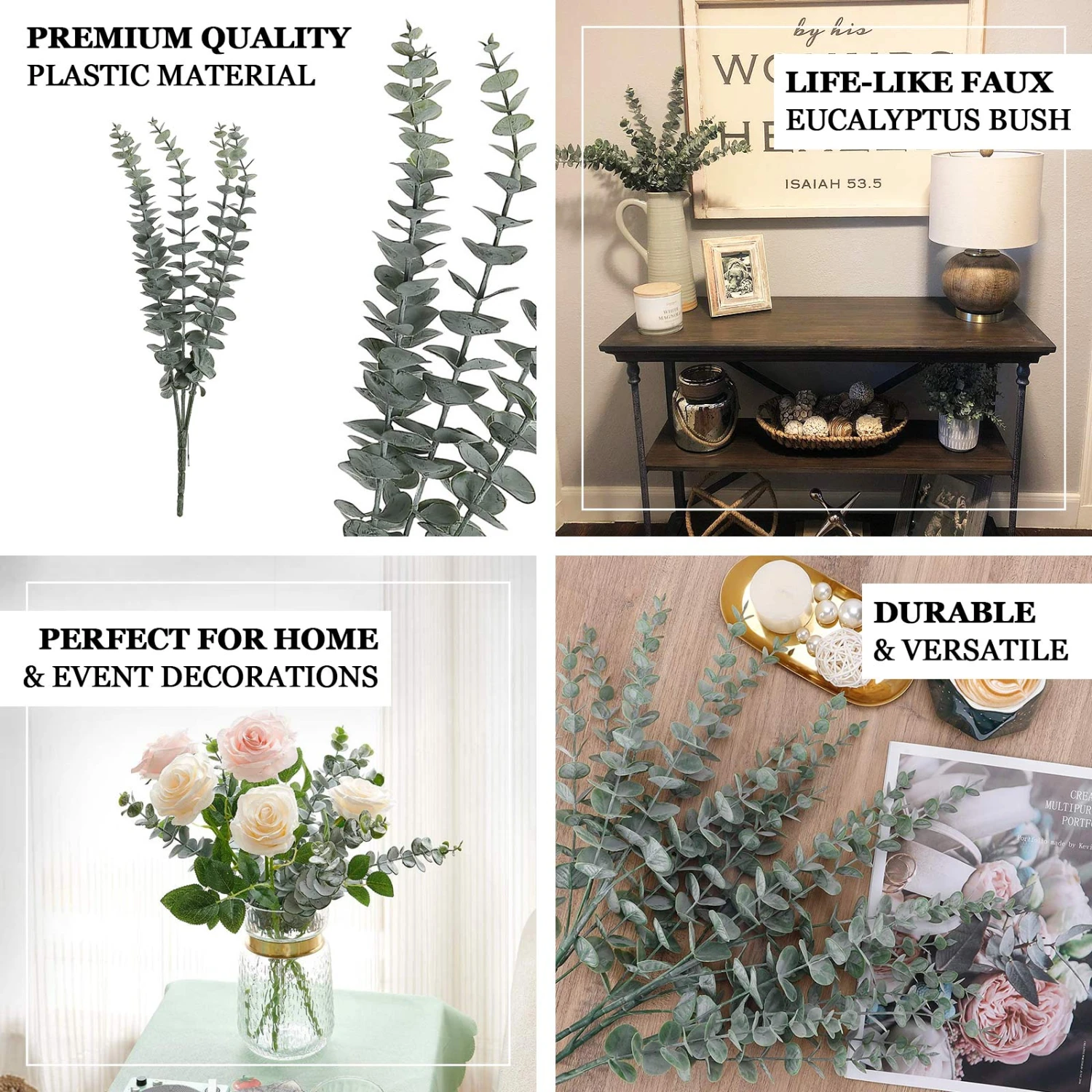 30 Stems Frosted Green Artificial Eucalyptus Sprays, Faux Plants 17" 2 30 Stems Frosted Green Artificial Eucalyptus Sprays, Faux Plants 17" - Image 2