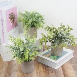 Home Decor Promotional Store 10 3 Plant Set Mini Potted Artificial Eucalyptus, Rosemary & Boxwood Faux Planter Collection 9"