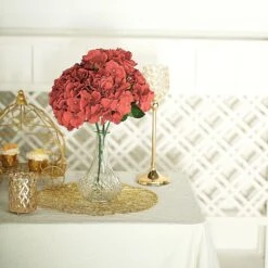 5 Bushes Artificial Silk Hydrangea Flower Bouquets -Home Decor Promotional Store ARTI HYD01 BLKRED D01