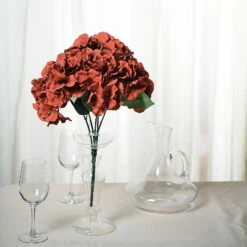 5 Bushes Artificial Silk Hydrangea Flower Bouquets -Home Decor Promotional Store ARTI HYD01 BLKRED 01