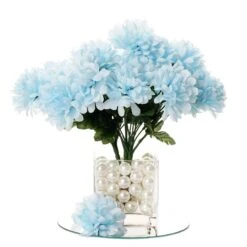 12 Bushes Artificial Silk Chrysanthemum Flower Bouquets -Home Decor Promotional Store ARTI MUM2027 BLUE D02