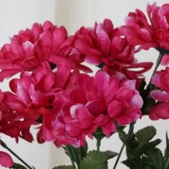 12 Bushes Artificial Silk Chrysanthemum Flower Bouquets -Home Decor Promotional Store ARTI MUM2027 FUSH D01