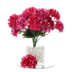 12 Bushes Artificial Silk Chrysanthemum Flower Bouquets -Home Decor Promotional Store ARTI MUM2027 FUSH D02