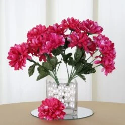 12 Bushes Artificial Silk Chrysanthemum Flower Bouquets -Home Decor Promotional Store ARTI MUM2027 FUSH 01