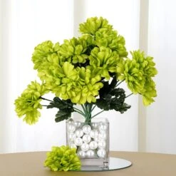 12 Bushes Artificial Silk Chrysanthemum Flower Bouquets -Home Decor Promotional Store ARTI MUM2027 LIME 01