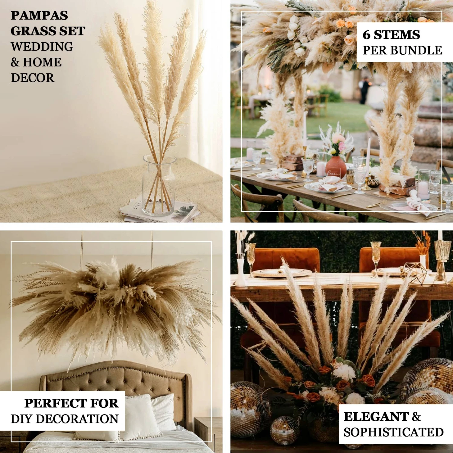 6 Stems Dried Natural Pampas Grass Plant Sprays 49" 2 6 Stems Dried Natural Pampas Grass Plant Sprays 49" - Image 2