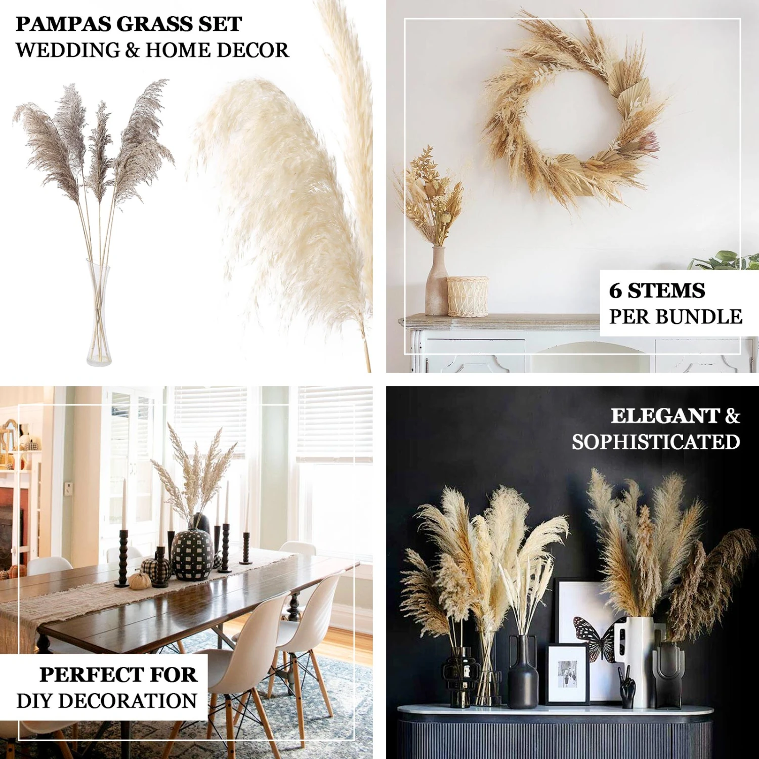 6 Stems Dried Natural Pampas Grass Plant Sprays 32" 2 6 Stems Dried Natural Pampas Grass Plant Sprays 32" - Image 2