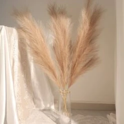 3 Stems Artificial Pampas Grass Plant Sprays, Faux Branches Vase Flower Arrangement 44"