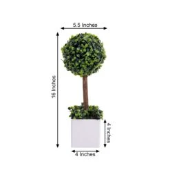 Green Artificial Boxwood Topiary Ball Tree In White Planter Pot 16" -Home Decor Promotional Store ARTI POT 001 M WGRN 98 1