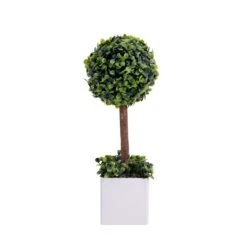 Green Artificial Boxwood Topiary Ball Tree In White Planter Pot 16" -Home Decor Promotional Store ARTI POT 001 M WGRN 99