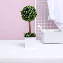 Green Artificial Boxwood Topiary Ball Tree In White Planter Pot 16" -Home Decor Promotional Store ARTI POT 001 M WGRN 02