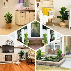 2 Pack Artificial Fiddle Leaf Fig Tree Potted Indoor Planter 3ft -Home Decor Promotional Store ARTI POT TROP002 S GRN EBC2