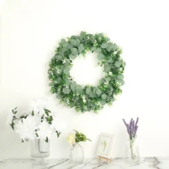 2 Pack White Tip Artificial Eucalyptus Genlisea Leaf Mix Wreaths 21"