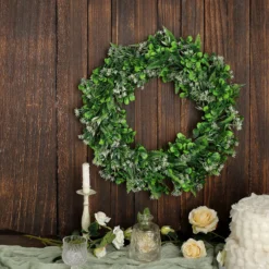 2 Pack Artificial Lifelike Boxwood Fern Mix Spring Wreaths 22"