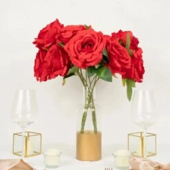 2 Bushes Premium Silk Jumbo Rose Flower Bouquet, High Quality Artificial Home Decor Floral Arrangements 17"