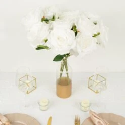 2 Bushes Premium Silk Jumbo Rose Flower Bouquet, High Quality Artificial Home Decor Floral Arrangements 17" -Home Decor Promotional Store ARTI RS010 L WHT 02