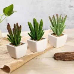 3 Pack Ceramic Planter Pot & Artificial Cacti Succulent Plants 7" -Home Decor Promotional Store ARTI SUC PT003 ASST D11