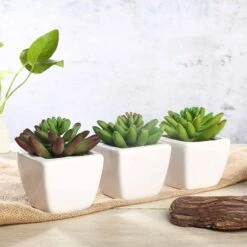 3 Pack Ceramic Planter Pot And Artificial Lotus Succulent Plants 4" -Home Decor Promotional Store ARTI SUC PT010 ASST D07