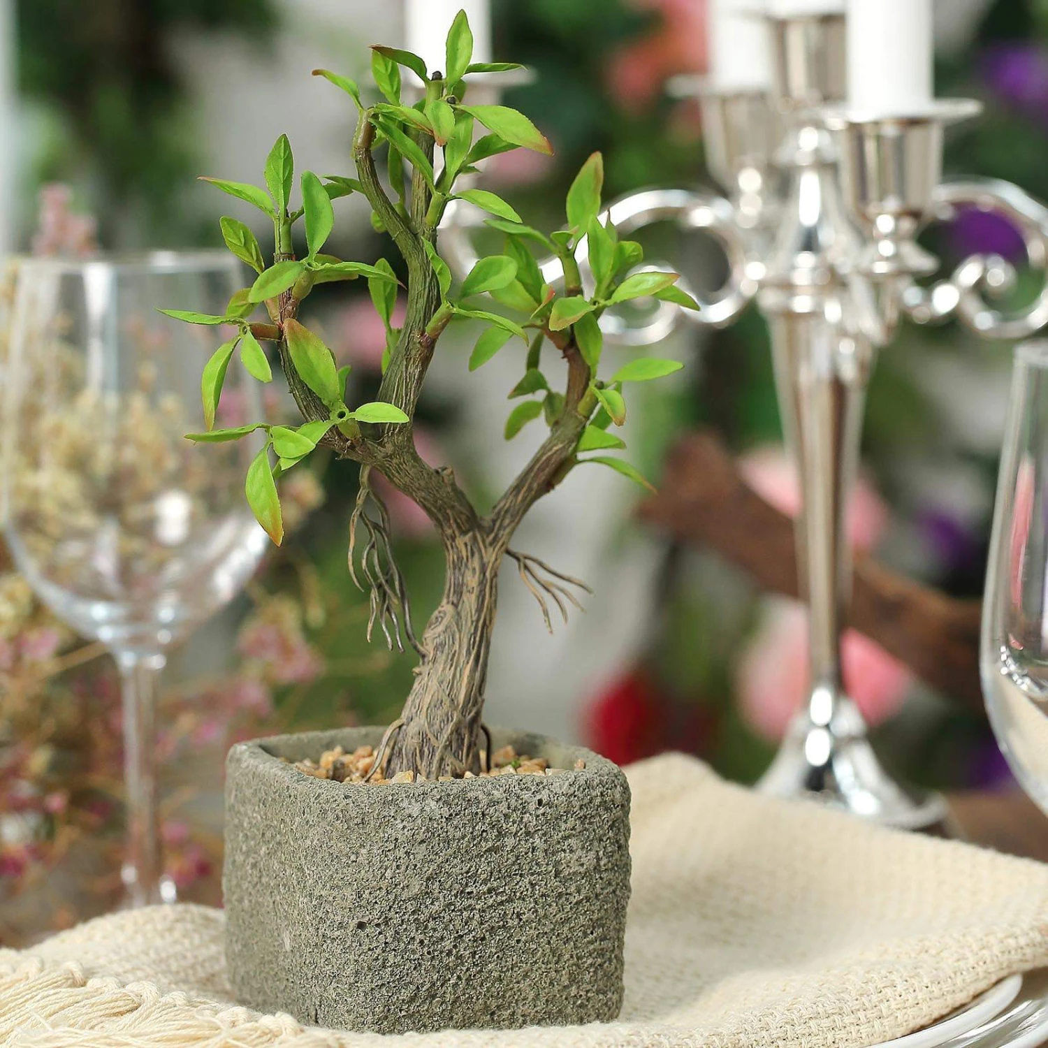 Concrete Planter Pot And Artificial Willow Tree Succulent Plant 9" 2 Concrete Planter Pot And Artificial Willow Tree Succulent Plant 9" - Image 2