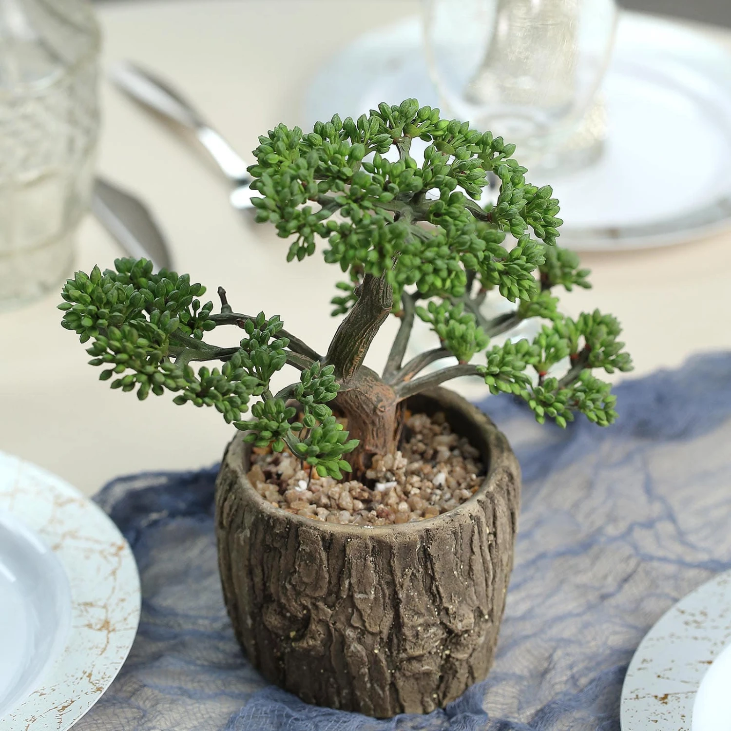 Artificial Tree Stump Planter Pot And Burros Tail Succulent Plant 9" 10 Artificial Tree Stump Planter Pot And Burros Tail Succulent Plant 9" - Image 10