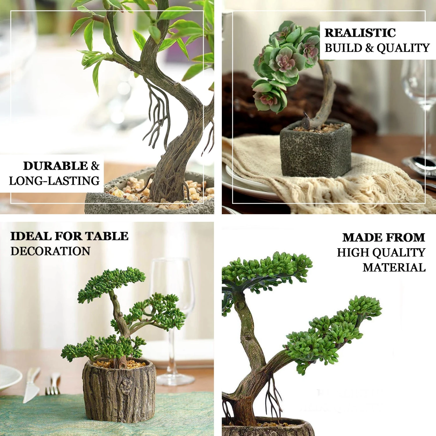Artificial Tree Stump Planter Pot And Burros Tail Succulent Plant 9" 2 Artificial Tree Stump Planter Pot And Burros Tail Succulent Plant 9" - Image 2
