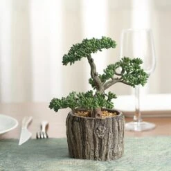 Home Decor Promotional Store 6 Artificial Tree Stump Planter Pot And Burros Tail Succulent Plant 9"