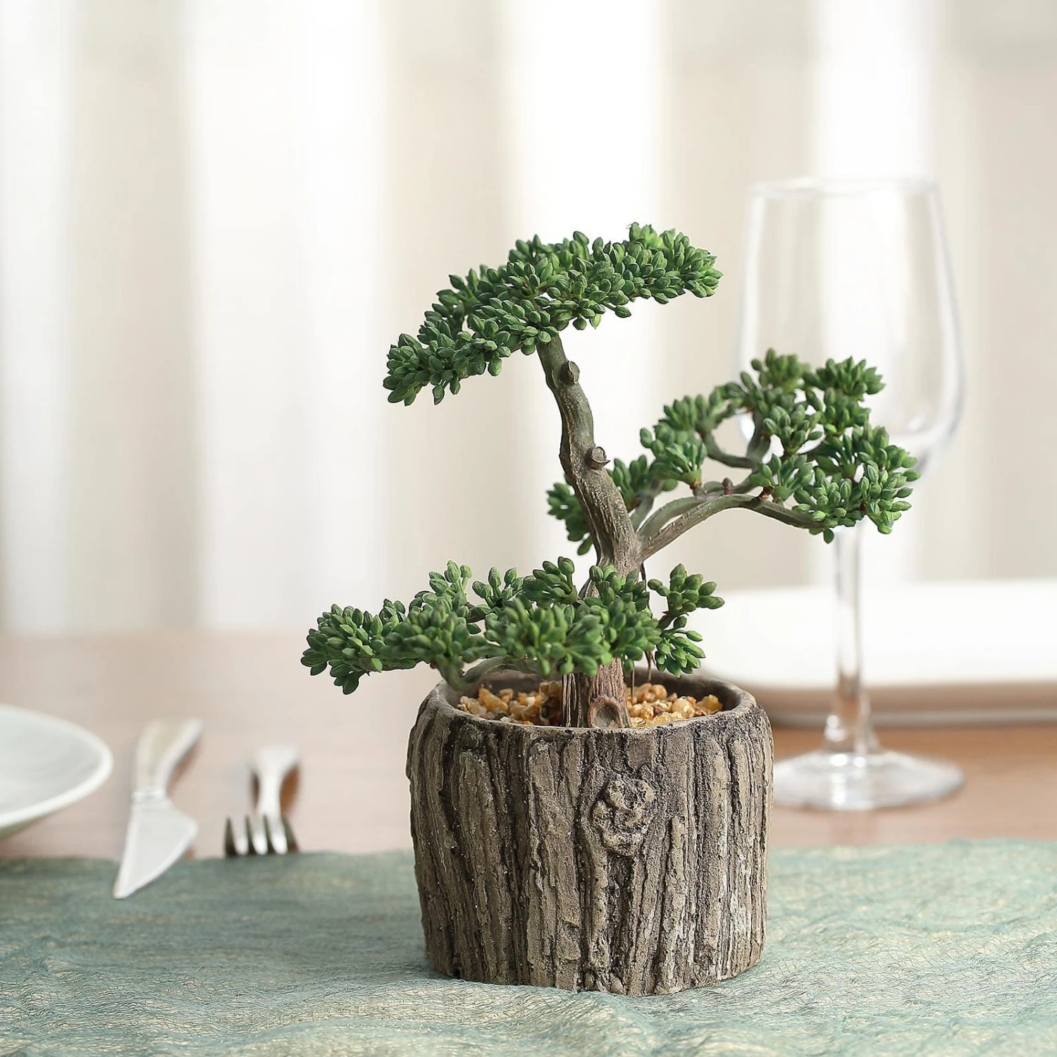 Artificial Tree Stump Planter Pot And Burros Tail Succulent Plant 9" 1 Artificial Tree Stump Planter Pot And Burros Tail Succulent Plant 9"