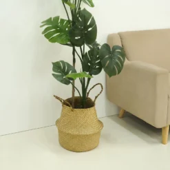 Set Of 2 | Natural Seagrass Plant Baskets, Wicker Hand Woven Straw Planter With Handles -Home Decor Promotional Store BSKT JUTE 001 SET NAT D06