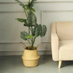 Set Of 2 | Natural Seagrass Plant Baskets, Wicker Hand Woven Straw Planter With Handles -Home Decor Promotional Store BSKT JUTE 001 SET NAT D11