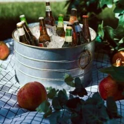 10" Galvanized Metal Bucket Round Beverage Tub With Gold Handles
