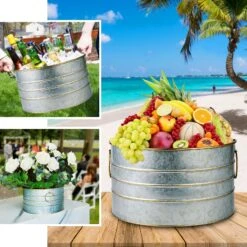 10" Galvanized Metal Bucket Round Beverage Tub With Gold Handles -Home Decor Promotional Store BSKT MET 001 10X6 SILV EBC2.progressive 69d2f6d1 d955 42f6 b8b0 14cf3bae4f0e