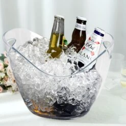Clear 7 Liter Plastic Ice & Drinks Bucket, Party Beverage Cooler Storage Tub With Handles -Home Decor Promotional Store BSKT PLST 001 14X10 CLR D03