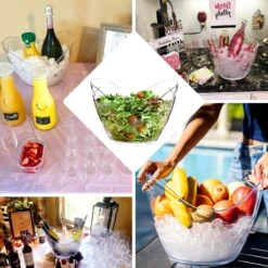 Clear 7 Liter Plastic Ice & Drinks Bucket, Party Beverage Cooler Storage Tub With Handles -Home Decor Promotional Store BSKT PLST 001 14X10 CLR EBC2