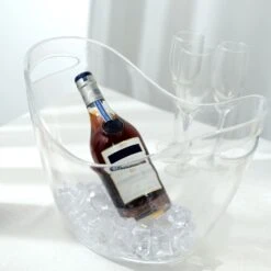 Clear 7 Liter Plastic Ice & Drinks Bucket, Party Beverage Cooler Storage Tub With Handles