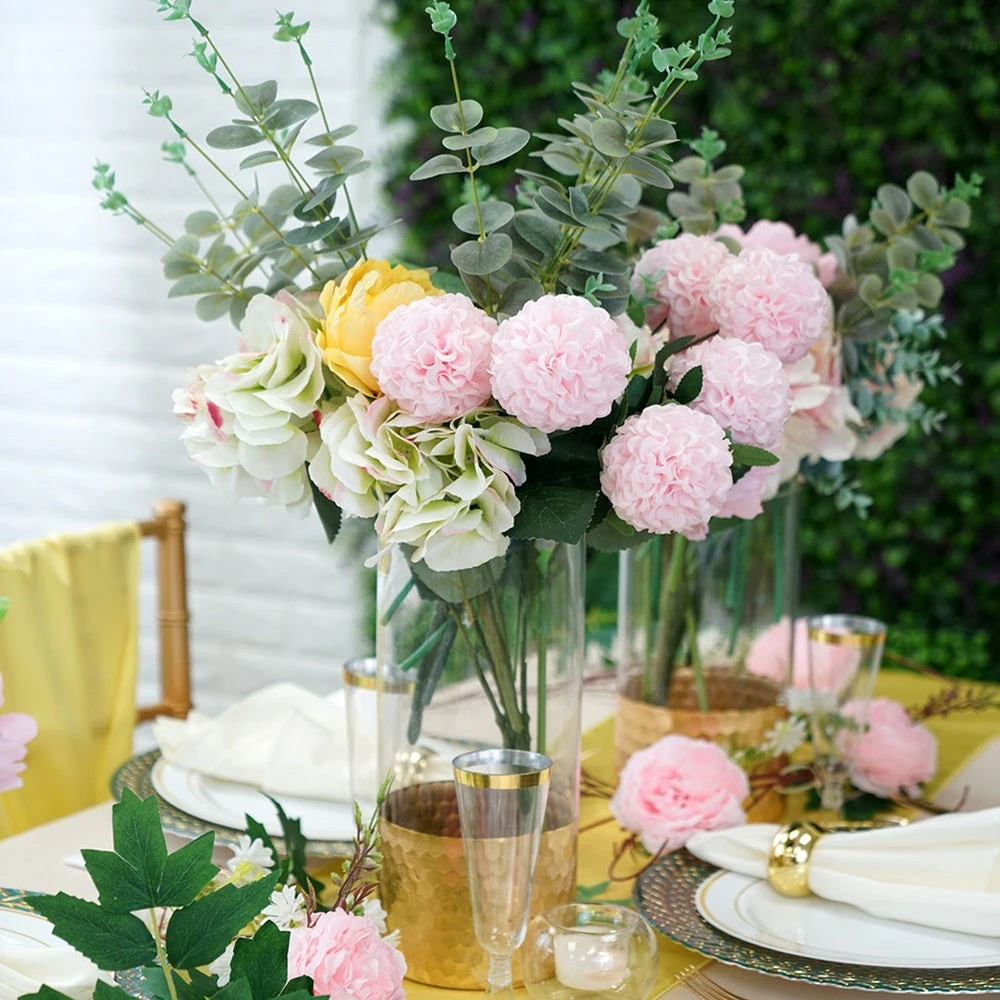 Set Of 3 - Glass Cylinder Vases With Gold Honeycomb Base - Glass Candle Holders - 8", 10", 12" 7 Set Of 3 - Glass Cylinder Vases With Gold Honeycomb Base - Glass Candle Holders - 8", 10", 12" - Image 7