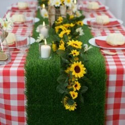 All Weather Artificial Grass Table Runner -Home Decor Promotional Store BackyardTableSetting2020 D08