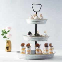 3-Tier Galvanized Metal Riser Serving Tray, Rustic Dessert Display Stand 20" -Home Decor Promotional Store CAKE MET 001 SILVB 02