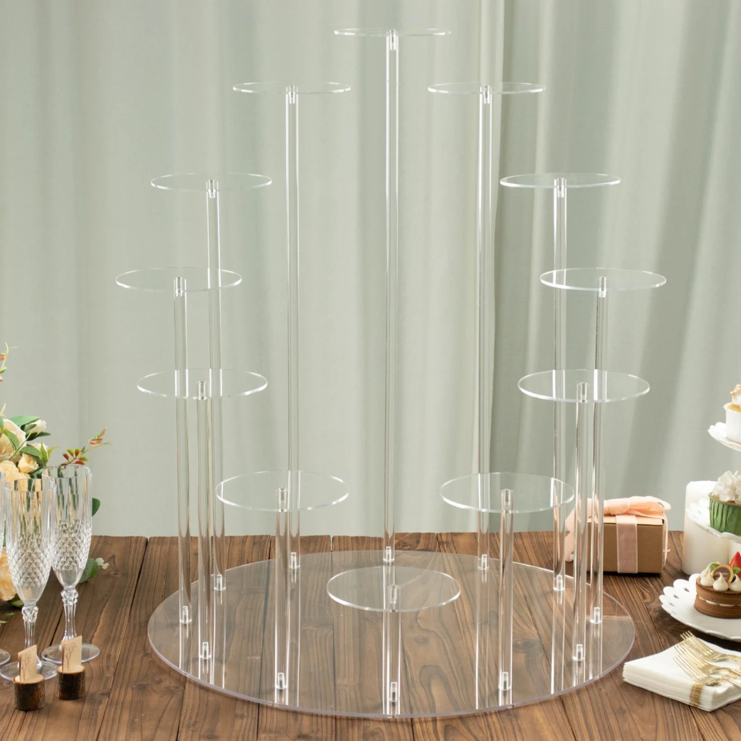 12-Arm Tiered Clear Acrylic Dessert Display Stand, Multi-layer Round Tray Serving Rack 29" Tall 2 12-Arm Tiered Clear Acrylic Dessert Display Stand, Multi-layer Round Tray Serving Rack 29" Tall - Image 2